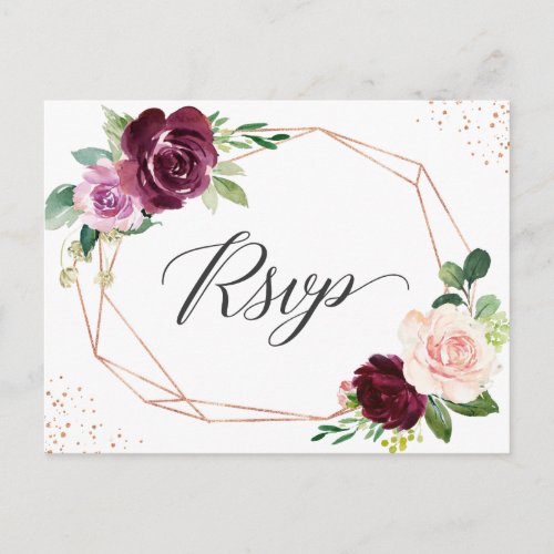 Rose Gold Plum Purple Blush Floral Wedding RSVP Invitation Postcard - Rose Gold Plum Purple Blush Floral Wedding RSVP Postcard. 
(1) For further customization, please click the "customize further" link and use our design tool to modify this template. 
(2) If you need help or matching items, please contact me.