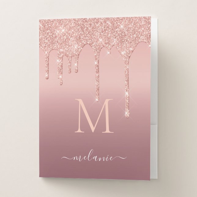 Rose Gold Pocket Folder Custom Name and Letter (Front)
