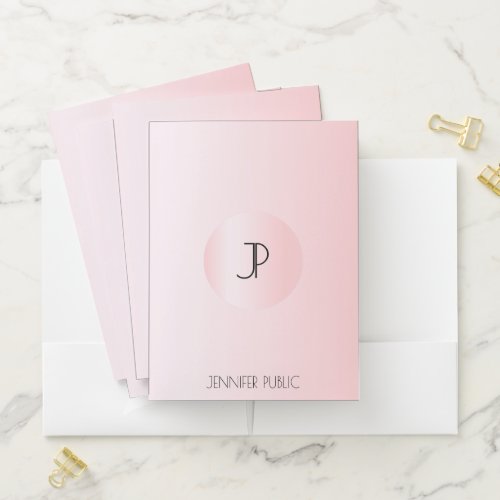 Rose Gold Pocket Folder Elegant Modern Monogram