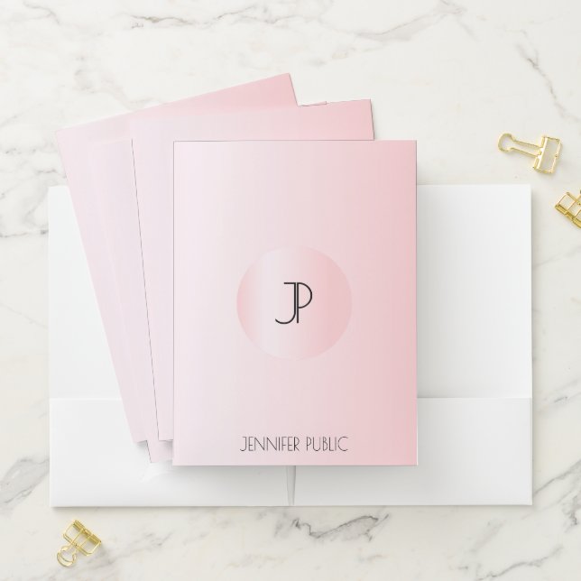 Rose Gold Pocket Folder Elegant Modern Monogram (In Situ)