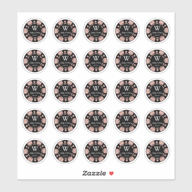 Rose Gold Poker Chip Casino Wedding Party 3cm Sticker (Sheet)