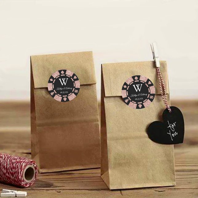 Rose Gold Poker Chip Casino Wedding Party Favor Classic Round Sticker (Creator Uploaded)