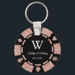 Rose Gold Poker Chip Casino Wedding Party Favor Keychain<br><div class="desc">Celebrate in style with this trendy poker chip keychains. The design is easy to personalize with your own wording and your family and friends will be thrilled when they receive this fabulous party favor.</div>