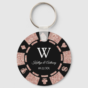 Rose Gold Poker Chip Casino Wedding Party Favor Keychain