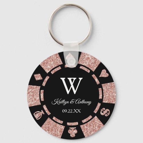 Rose Gold Poker Chip Casino Wedding Party Favor Keychain