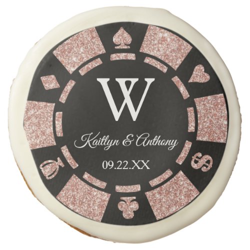 Rose Gold Poker Chip Casino Wedding Party Favor Sugar Cookie