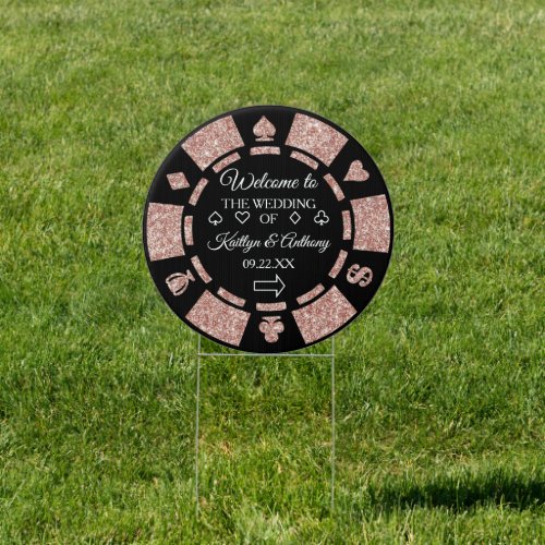 Rose Gold Poker Chip Casino Wedding Welcome Sign