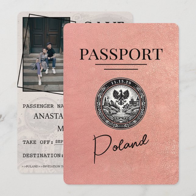Rose Gold Poland Passport Save The Date (Front/Back)