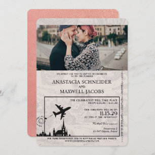 Rose Gold Poland Passport Wedding Invitation