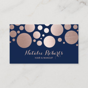Rose Gold Polka Dot Makeup Artist Hair Salon Navy Business Card