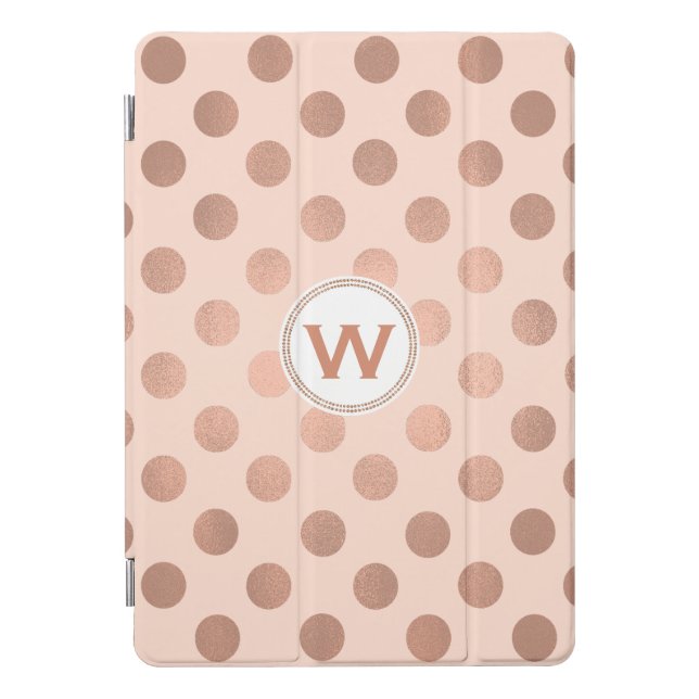 Rose Gold Polka Dot Pattern Monogrammed iPad Pro Cover (Front)