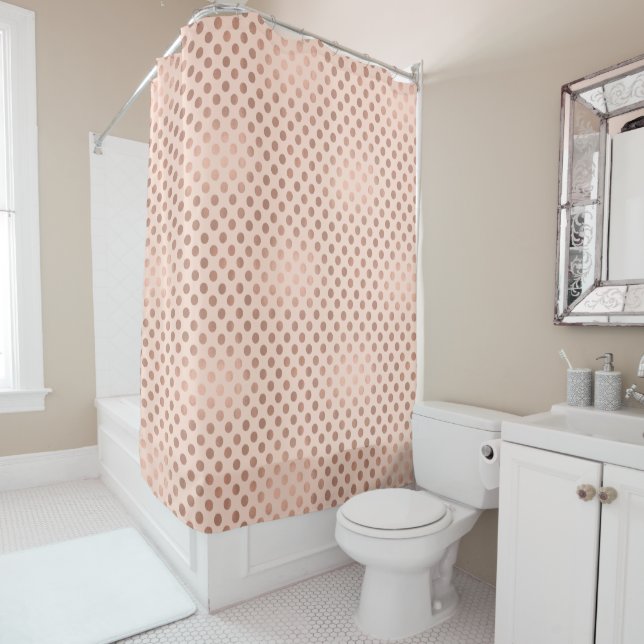 Rose Gold Polka Dot Shower Curtain (In Situ)