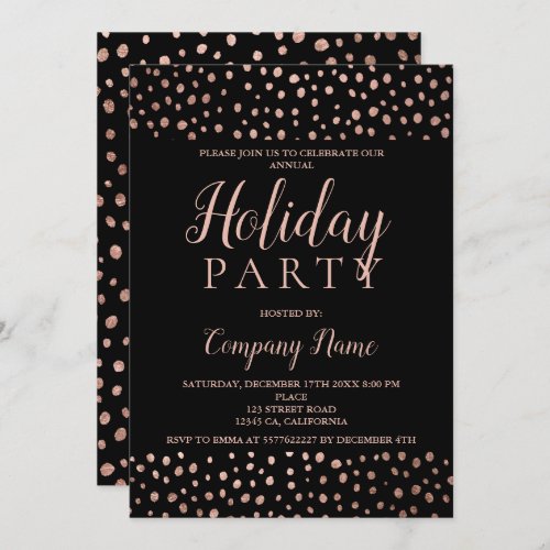 Rose Gold polka dot typography corporate Christmas Invitation