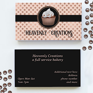 Rose Gold Polka Dots and Cupcake Bakery Business Card