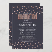 Rose Gold Polka Dots and Navy Blue Graduation Invitation (Front/Back)