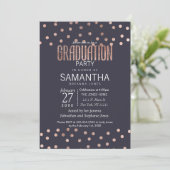 Rose Gold Polka Dots and Navy Blue Graduation Invitation (Standing Front)
