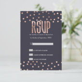 Rose Gold Polka Dots and Navy Blue RSVP Cards (Standing Front)