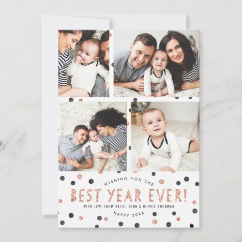 Rose Gold Polka Dots Best Year Ever Photo Cards