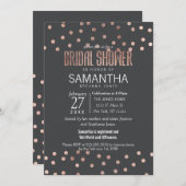 Rose Gold Polka Dots Charcoal Black Bridal Shower Invitation (Front/Back)