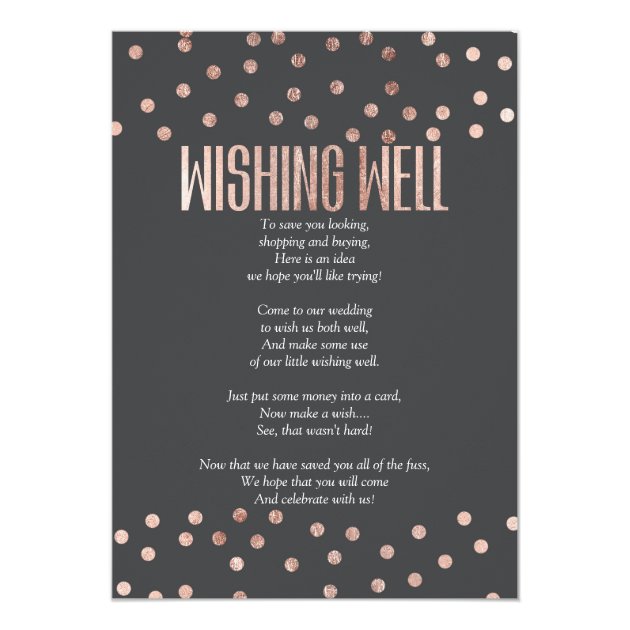 Rose Gold Polka Dots Charcoal Black Wishing Well Card