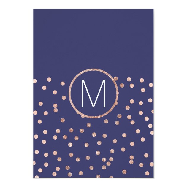 Rose Gold Polka Dots Light Navy Blue Bridal Shower Invitation