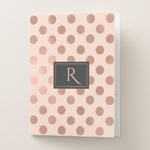 Rose Gold Polka Dots Monogrammed Pocket Folders