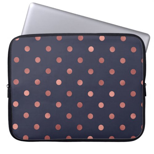 Rose Gold Polka Dots on Navy Background Laptop Sleeve