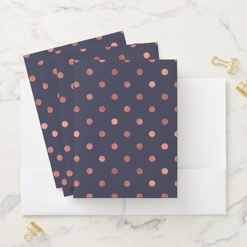 Rose Gold Polka Dots on Navy Background Pocket Folder