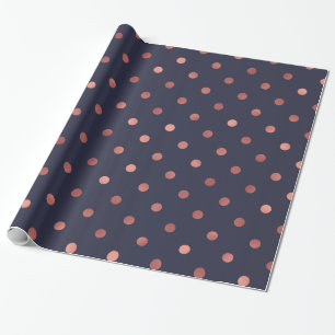 Rose Gold Polka Dots on Navy Background Wrapping Paper