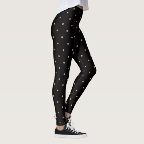 Rose Gold Polka Dots Pattern On Black Leggings