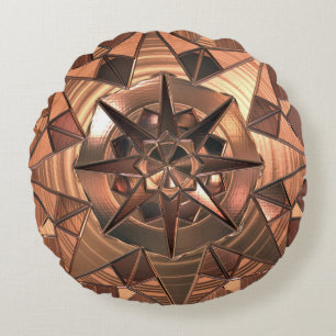 Rose Gold Polyester Round Throw Pillow (16")