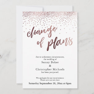 Rose Gold Postponed Wedding "Change of Plans" Card