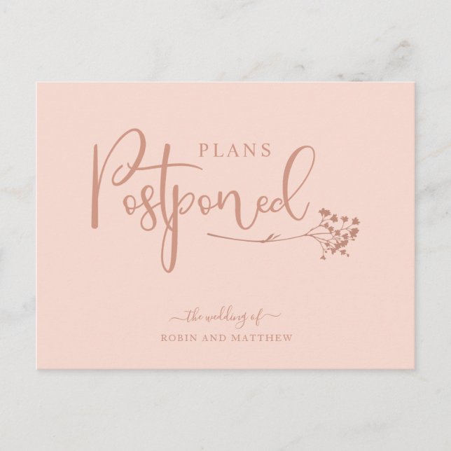 Rose Gold Postponement Wedding Announcement Postcard (Front)