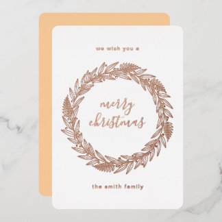 Rose Gold Pressed Wreath Merry Christmas Foil Holi Foil Holiday Card