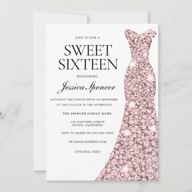 Rose Gold & Pretty Dress Sweet 16 Invite (Front)