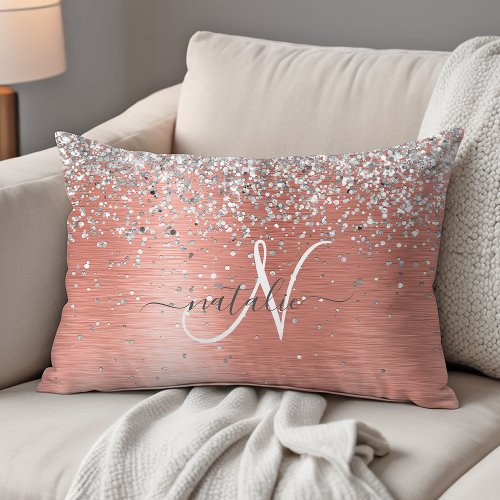 Rose Gold Pretty Girly Silver Glitter Sparkly Accent Pillow