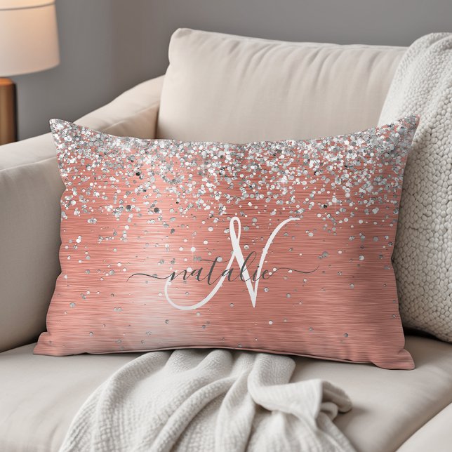 Rose Gold Pretty Girly Silver Glitter Sparkly Accent Pillow (Creator Uploaded)