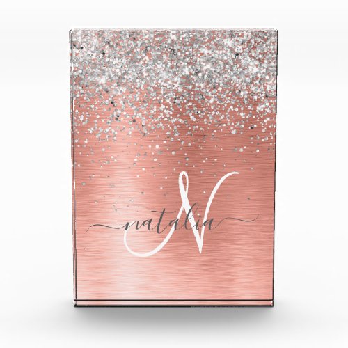 Rose Gold Pretty Girly Silver Glitter Sparkly Acrylic Award