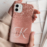 Rose Gold Pretty Girly Silver Glitter Sparkly Case<br><div class="desc">Easily personalize this trendy chic phone case design featuring pretty rose gold sparkling faux glitter on a rose gold brushed metallic background.</div>