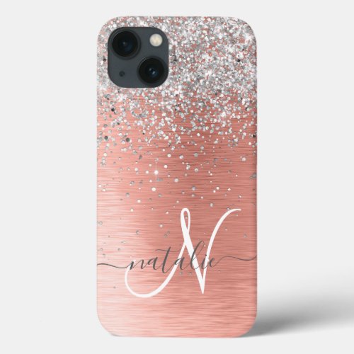 Rose Gold Pretty Girly Silver Glitter Sparkly iPhone 13 Case