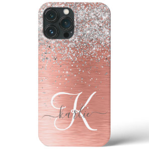 Rose Gold Pretty Girly Silver Glitter Sparkly iPhone 13 Pro Max Case