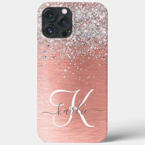 Rose Gold Pretty Girly Silver Glitter Sparkly iPhone 13 Pro Max Case