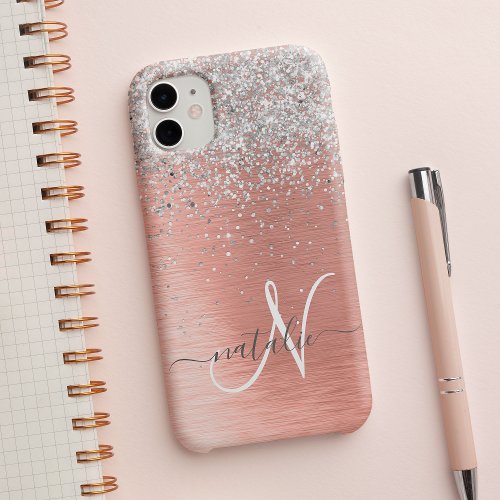 Rose Gold Pretty Girly Silver Glitter Sparkly Case_Mate iPhone 14 Plus Case
