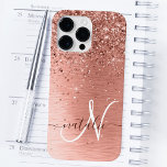 Rose Gold Pretty Girly Silver Glitter Sparkly Case-Mate iPhone 14 Pro Max Case<br><div class="desc">Easily personalize this trendy chic phone case design featuring pretty silver sparkling glitter on a rose gold brushed metallic background.</div>
