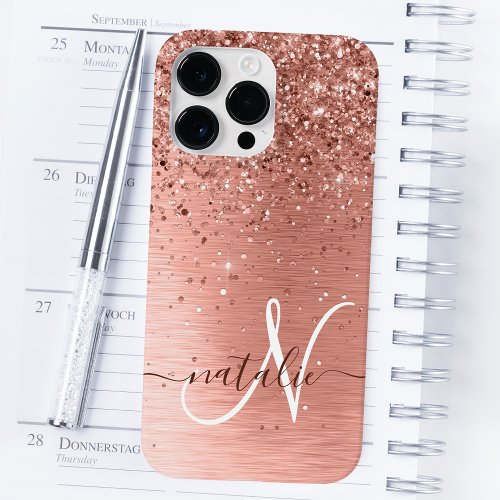Rose Gold Pretty Girly Silver Glitter Sparkly Case_Mate iPhone 14 Pro Max Case