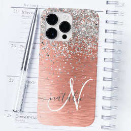 Rose Gold Pretty Girly Silver Glitter Sparkly Case-Mate iPhone 14 Pro Max Case