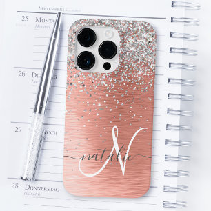 Rose Gold Pretty Girly Silver Glitter Sparkly Case-Mate iPhone 14 Pro Case