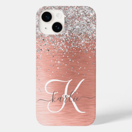 Rose Gold Pretty Girly Silver Glitter Sparkly Case_Mate iPhone 14 Case