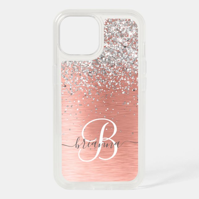 Rose Gold Pretty Girly Silver Glitter Sparkly iPhone 15 Case (Back)