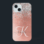 Rose Gold Pretty Girly Silver Glitter Sparkly iPhone 15 Case<br><div class="desc">Easily personalize this trendy chic phone case design featuring pretty silver sparkling glitter on a rose gold brushed metallic background.</div>